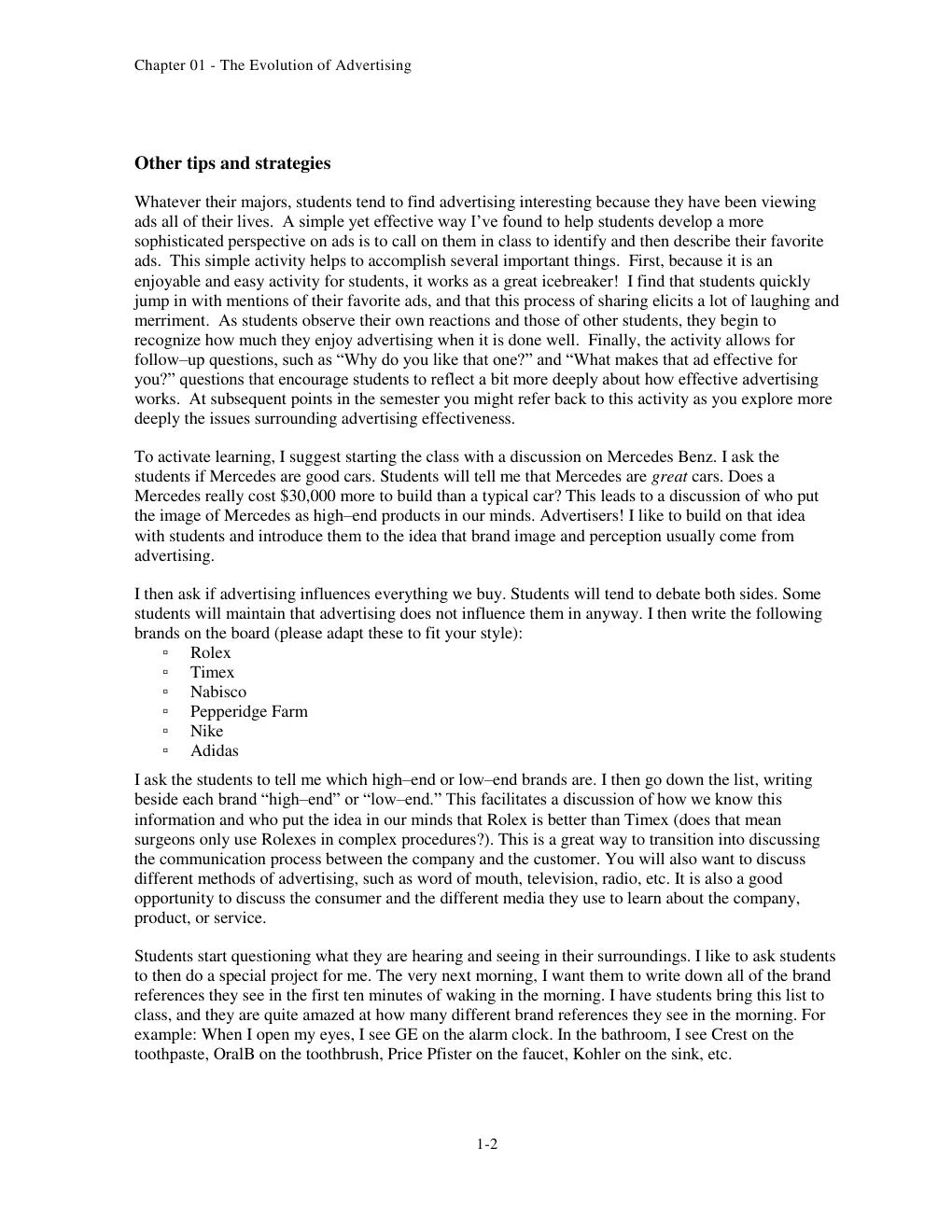 Preview page 3 of Solutions Manual For Advertising 1st Edition By William Arens David Michael