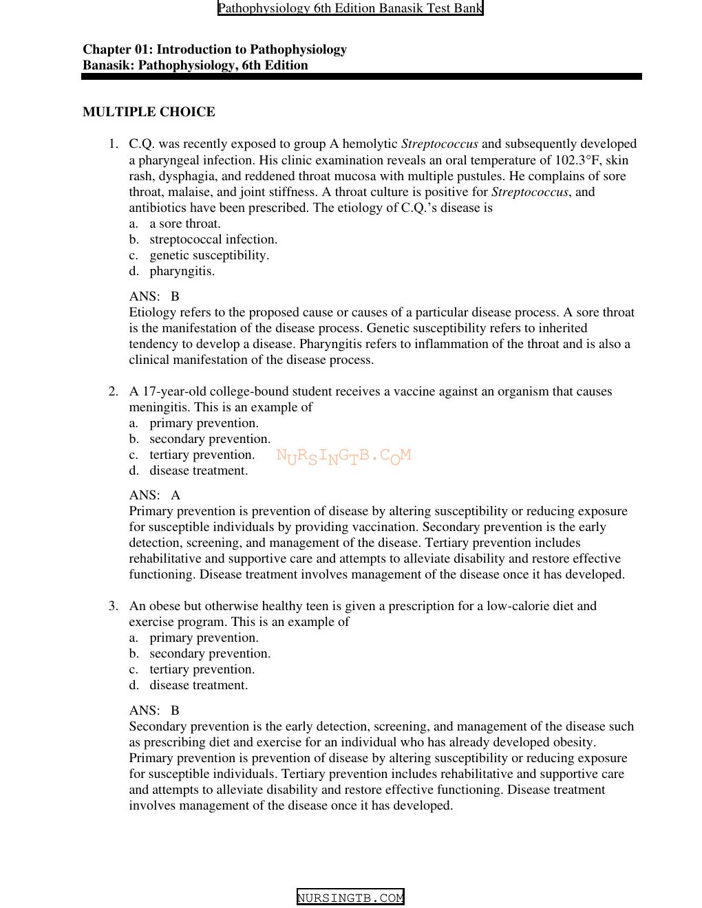 Preview page 2 of Test Bank for Pathophysiology 6th Edition by Jacquelyn Banasik