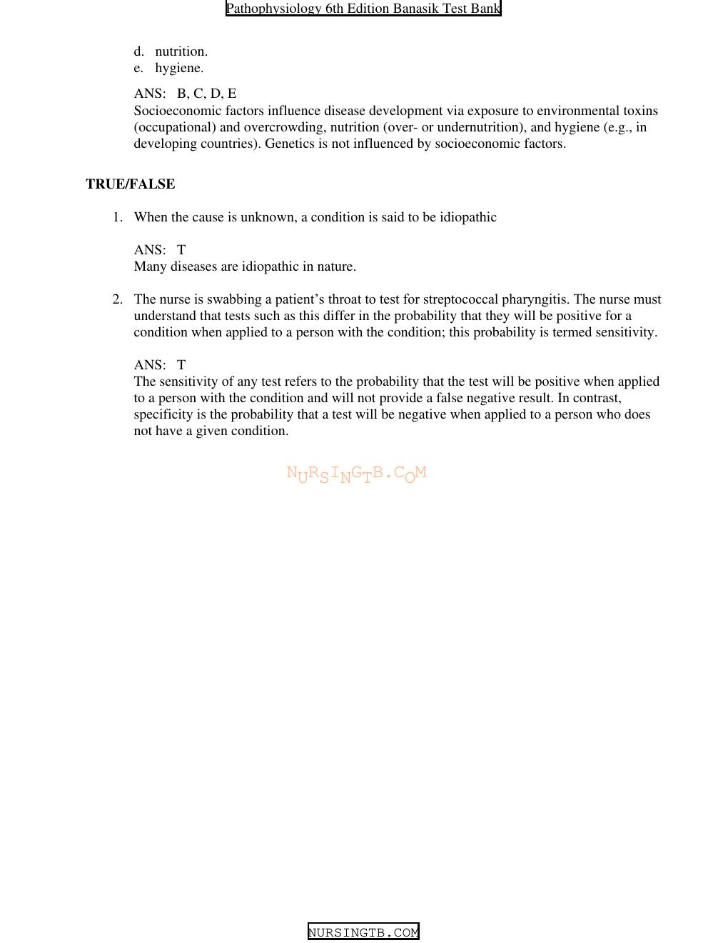 Preview page 5 of Test Bank for Pathophysiology 6th Edition by Jacquelyn Banasik