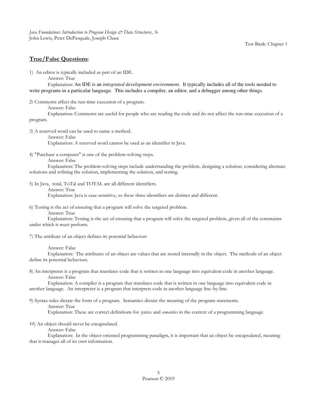 Preview page 6 of TEST BANK for Java Foundations Introduction to Program Design and Data Structures, 5th edition John Lewis
