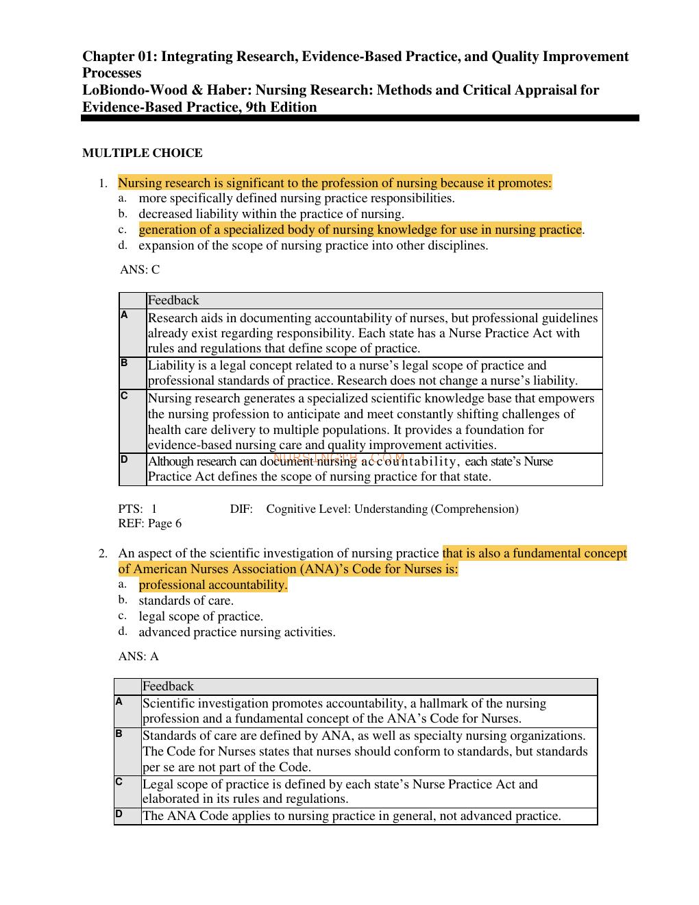 Preview page 4 of Test Bank for nursing research methods and critical appraisal for evidence based practice 9th edition by geri lobiondo w