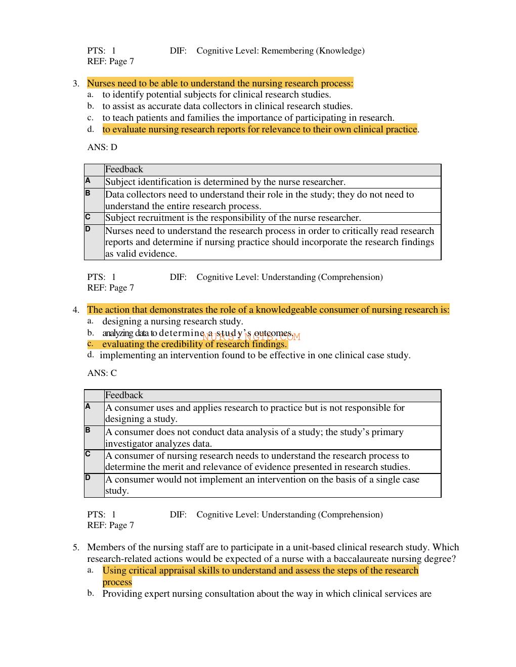 Preview page 5 of Test Bank for nursing research methods and critical appraisal for evidence based practice 9th edition by geri lobiondo w