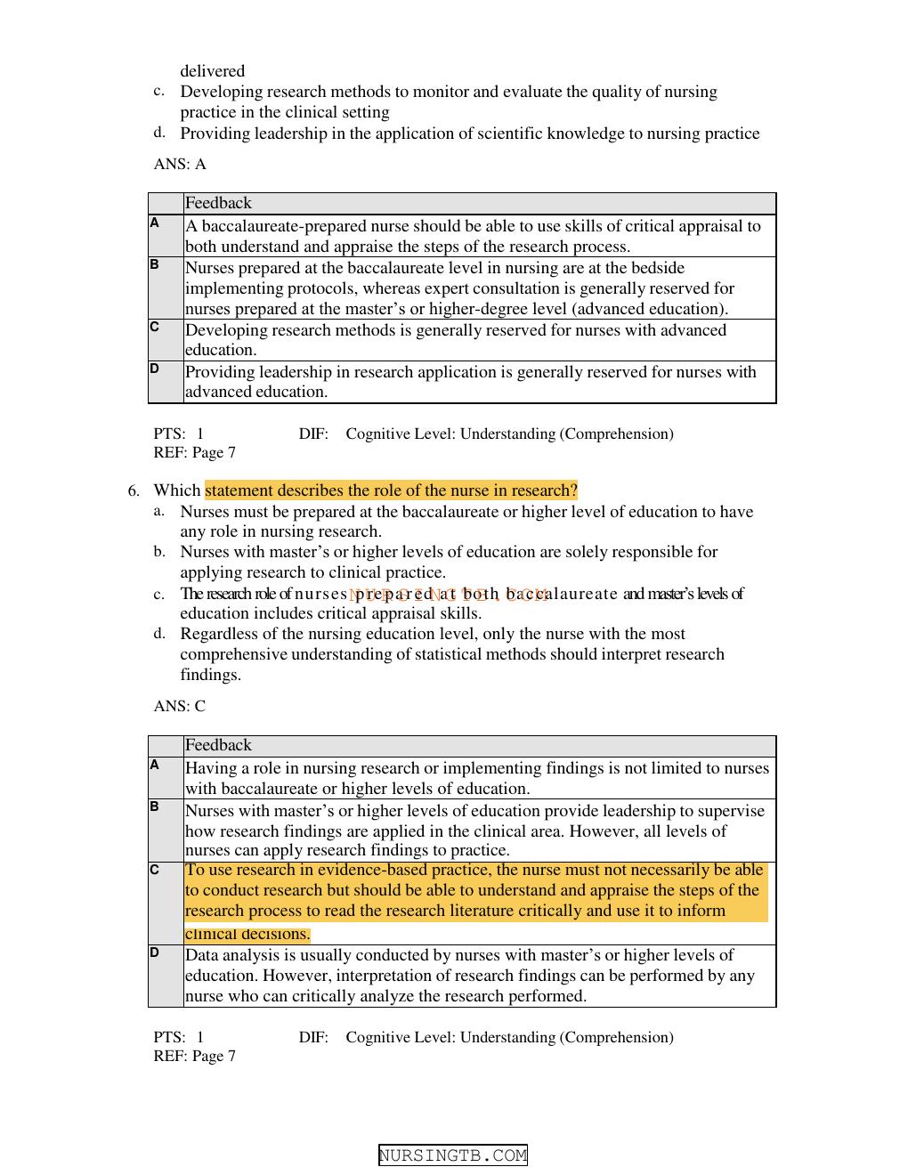 Preview page 6 of Test Bank for nursing research methods and critical appraisal for evidence based practice 9th edition by geri lobiondo w