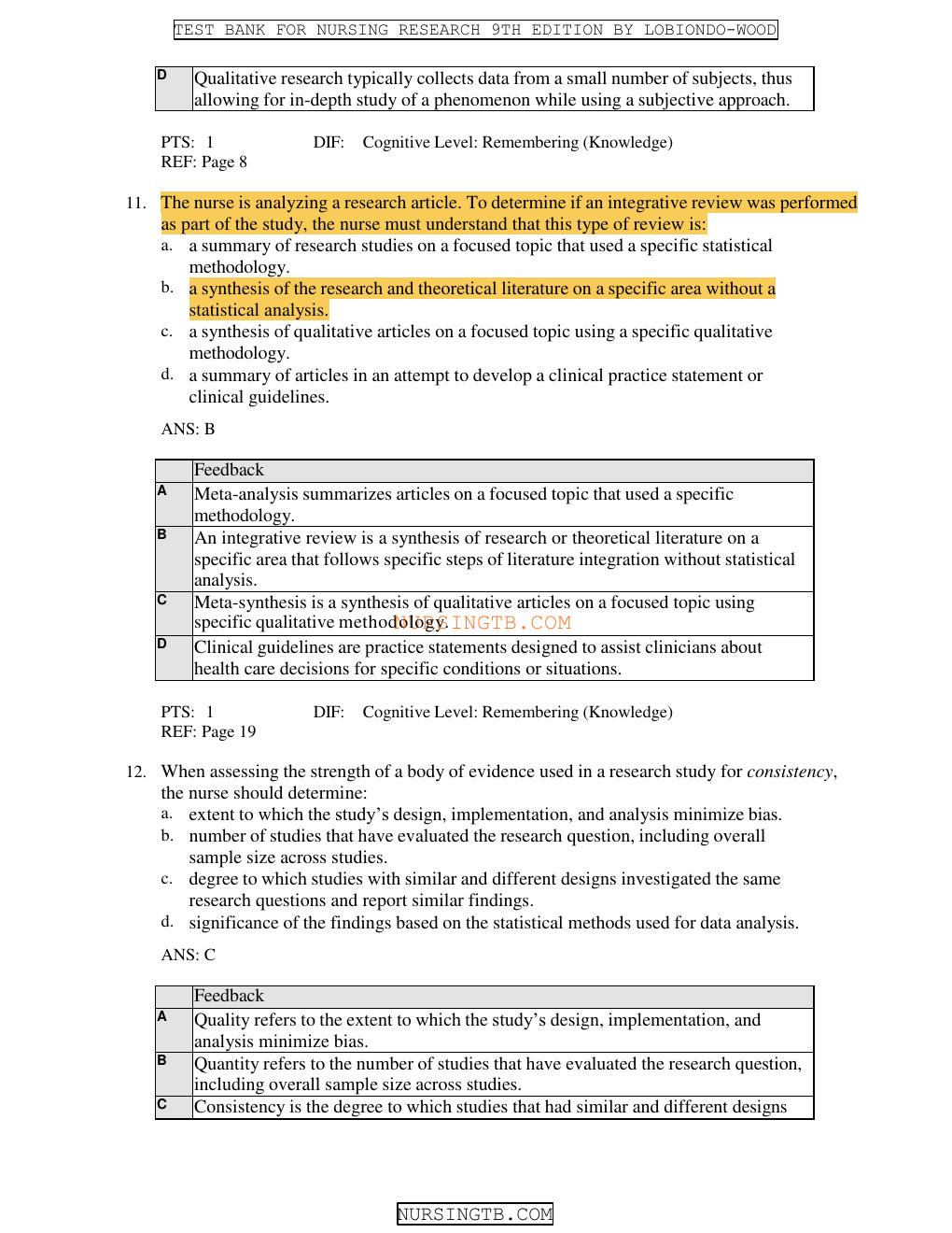 Preview page 9 of Test Bank for nursing research methods and critical appraisal for evidence based practice 9th edition by geri lobiondo w