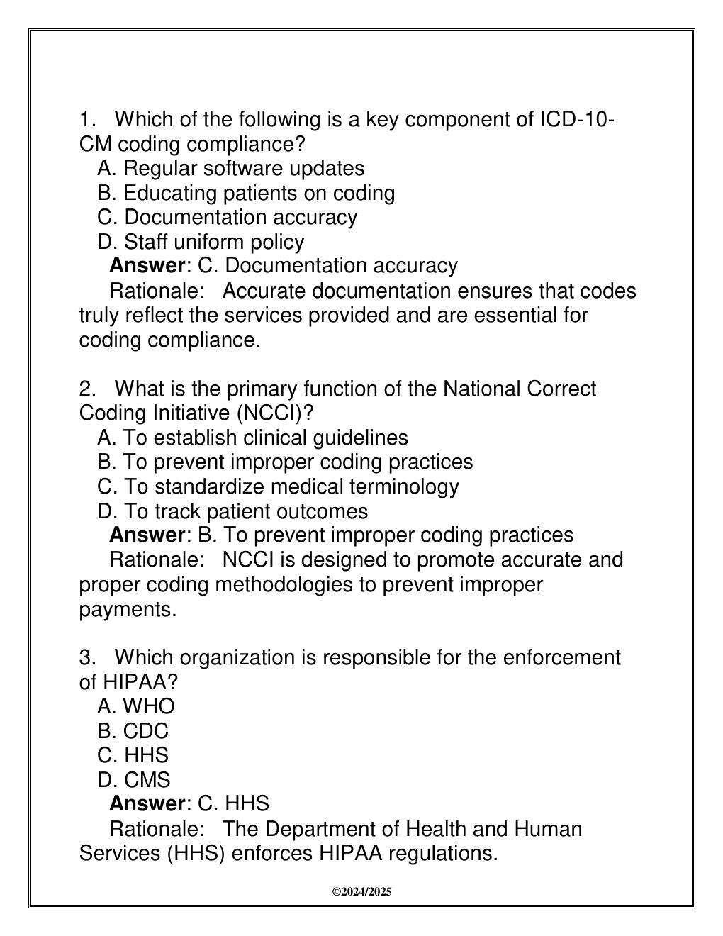 Preview page 2 of HI 330 Finals Readiness Exam Q & S (HU) -  (Coding Management & Compliance)