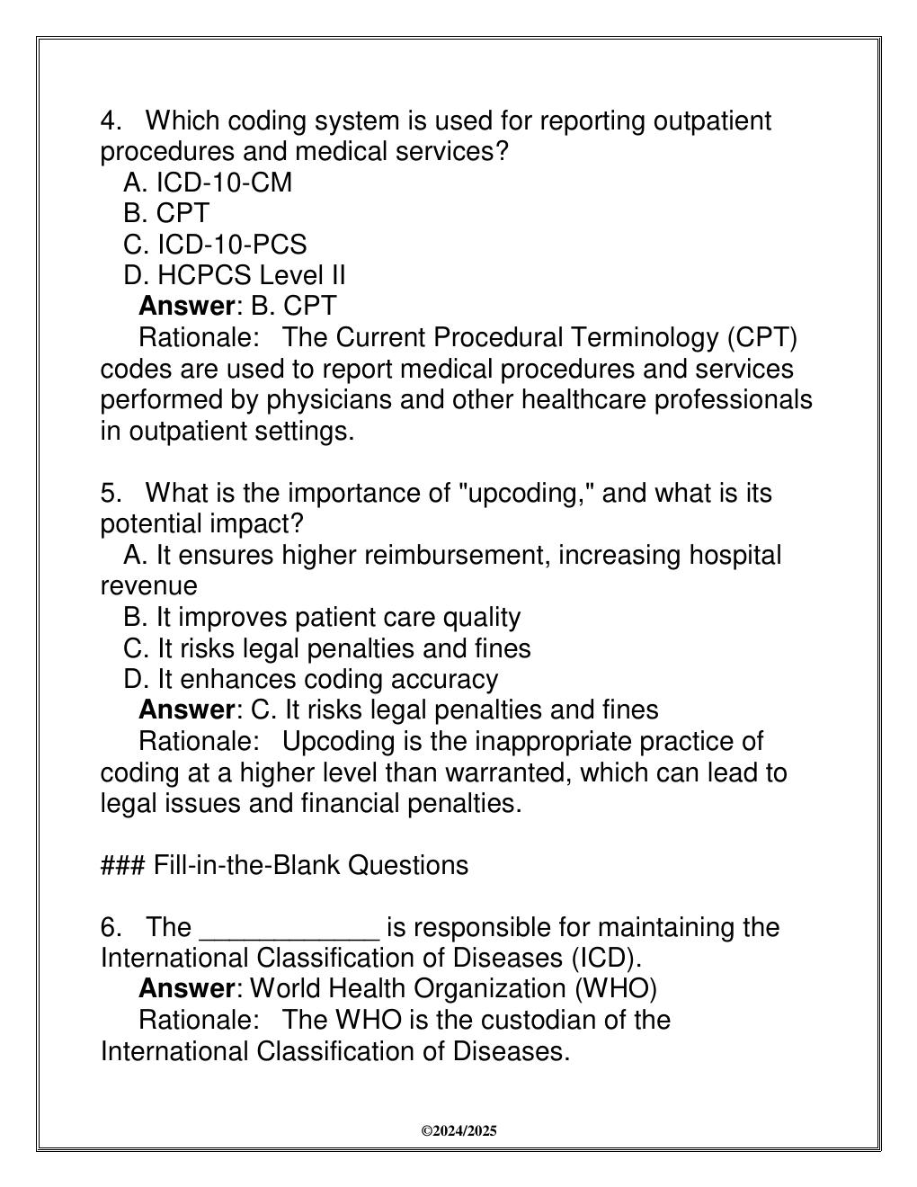 Preview page 3 of HI 330 Finals Readiness Exam Q & S (HU) -  (Coding Management & Compliance)