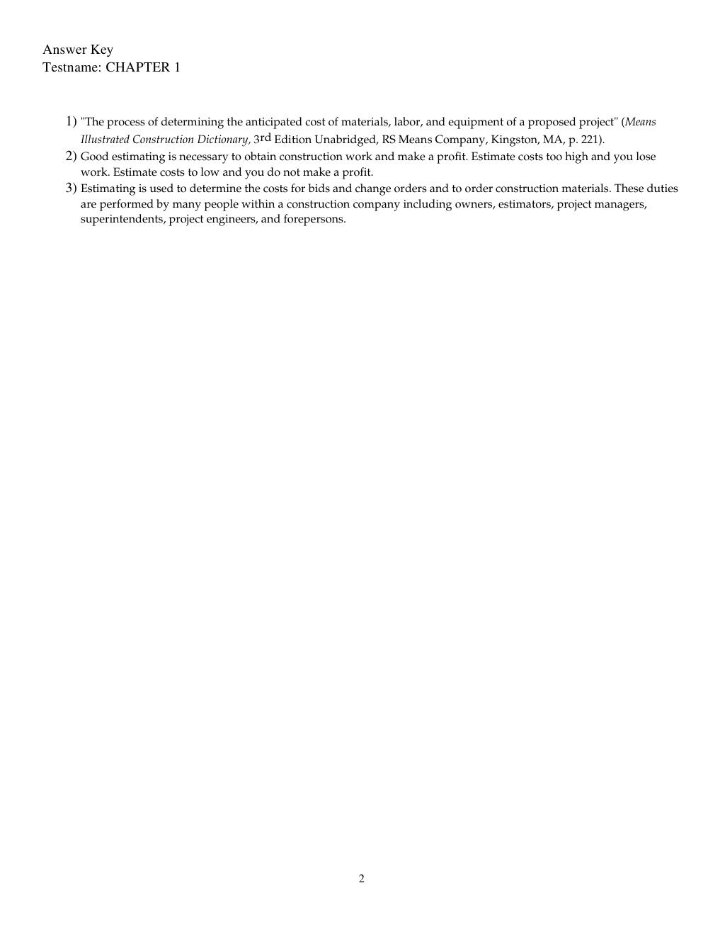 Preview page 4 of Test Bank for Construction Estimating Using Excel 3th Edition By Steven Peterson, Frank Dagostino (All Chapters, 100% Or