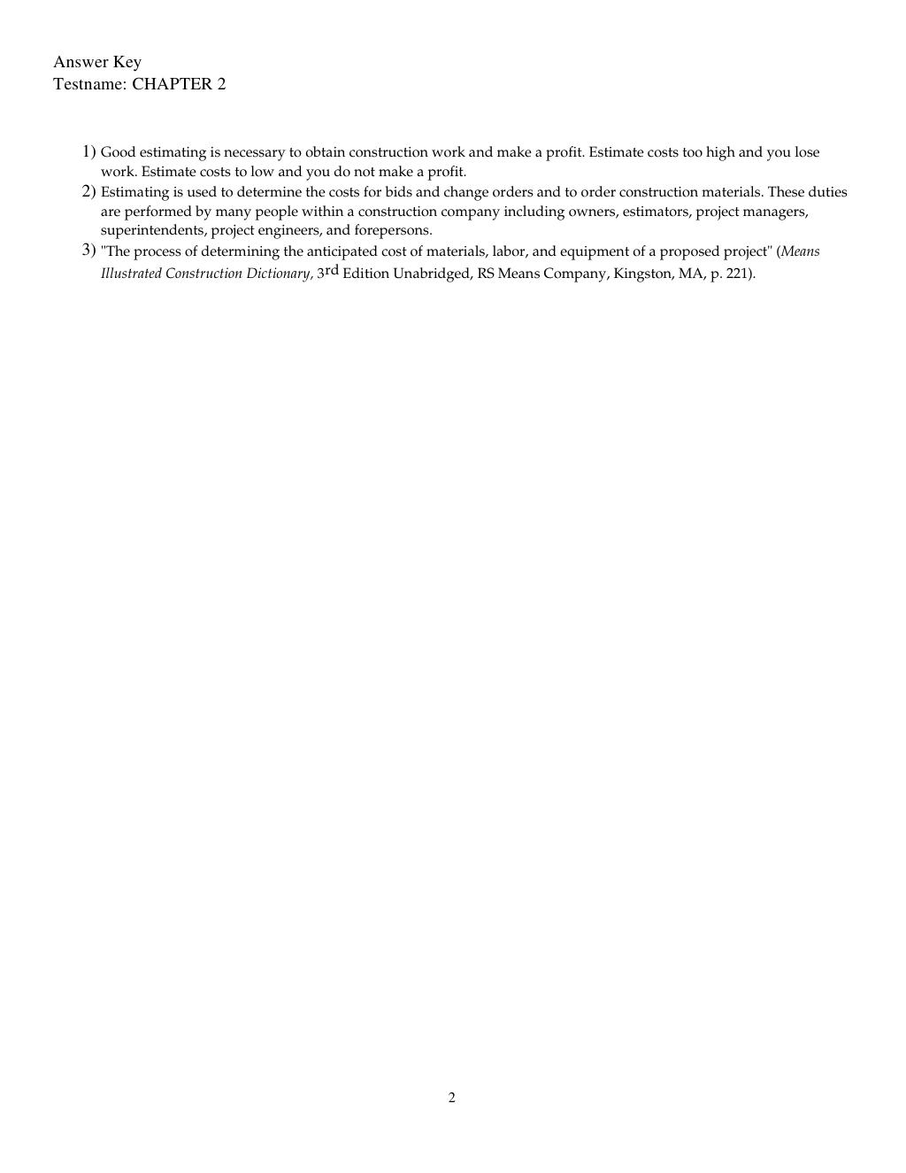 Preview page 6 of Test Bank for Construction Estimating Using Excel 3th Edition By Steven Peterson, Frank Dagostino (All Chapters, 100% Or