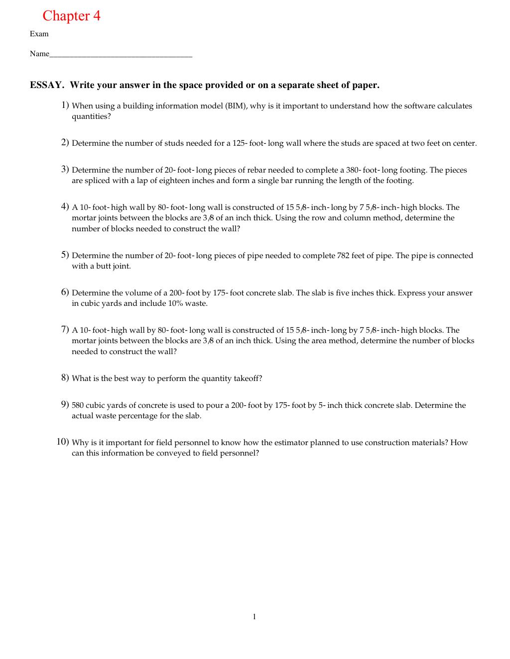 Preview page 9 of Test Bank for Construction Estimating Using Excel 3th Edition By Steven Peterson, Frank Dagostino (All Chapters, 100% Or