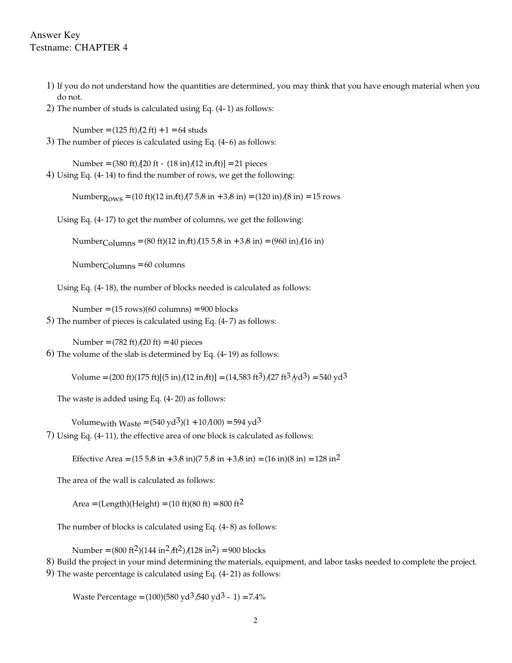 Preview page 10 of Test Bank for Construction Estimating Using Excel 3th Edition By Steven Peterson, Frank Dagostino (All Chapters, 100% Or