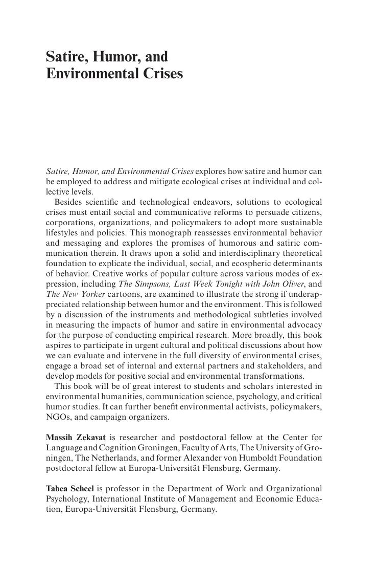 Preview page 2 of eBook Satire Humor and Environmental Crises 1st Edition By Massih Zekavat , Tabea Scheel