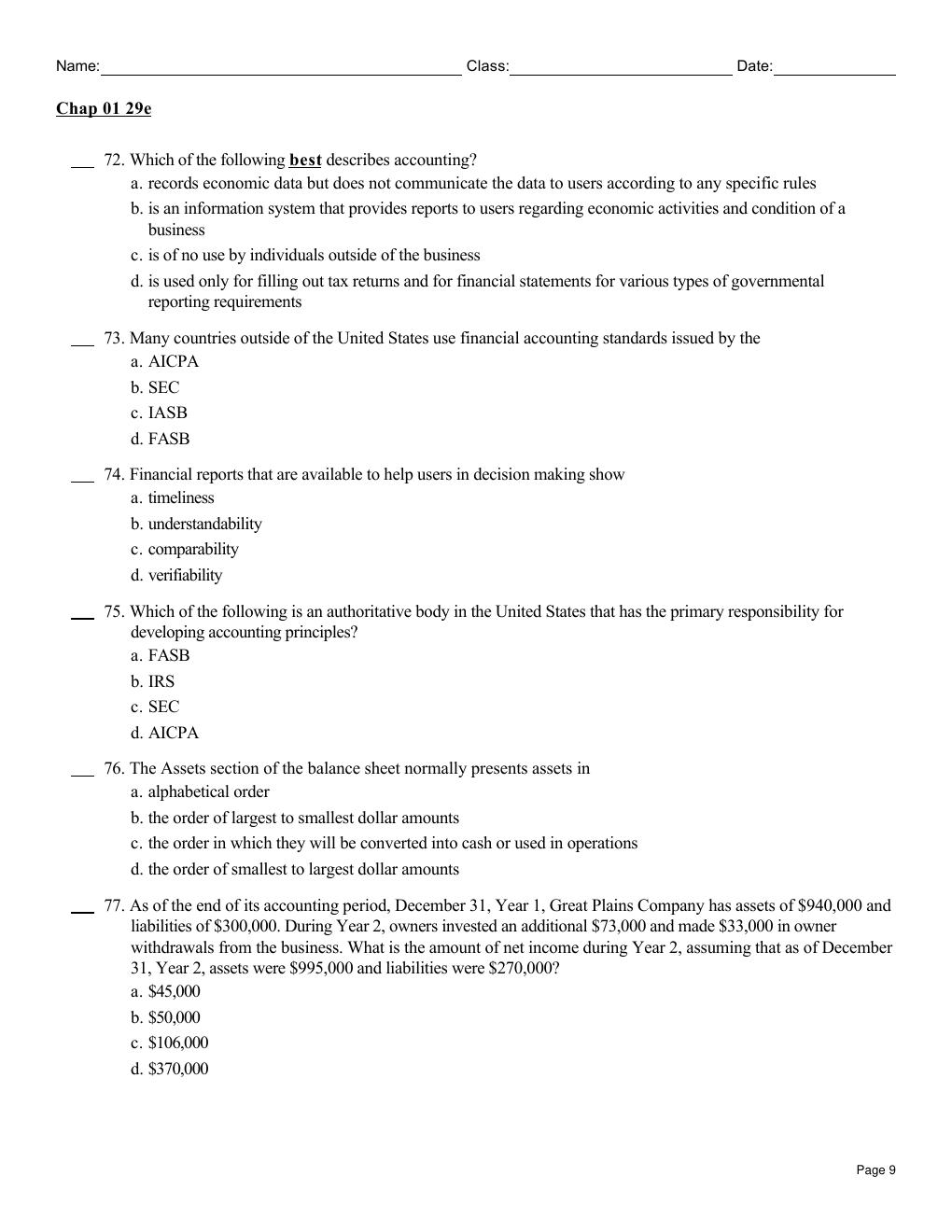 Preview page 9 of Test Bank for Accounting, 29th Edition by Carl Warren