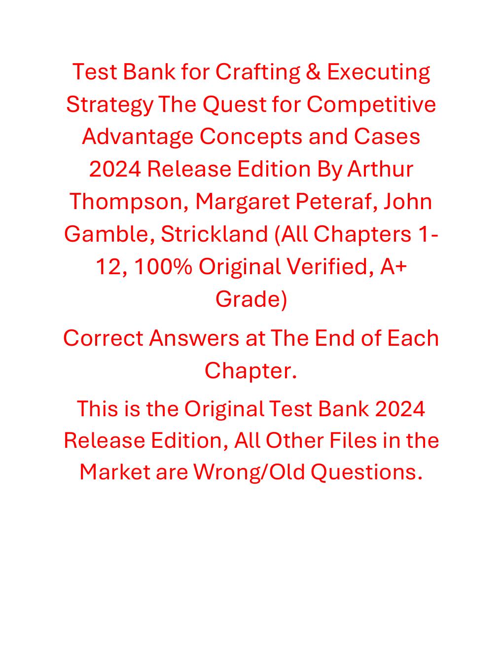 Preview page 2 of Test Bank for Crafting & Executing Strategy The Quest for Competitive Advantage Concepts and Cases 2024 Edition By Arthu