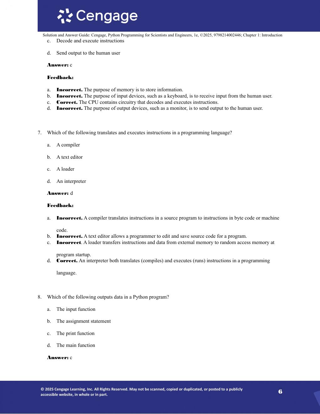Preview page 7 of Solutions Manual for Python Programming for Engineers and Scientists 1st Editon By Cengage (All Chapters, 100% Original