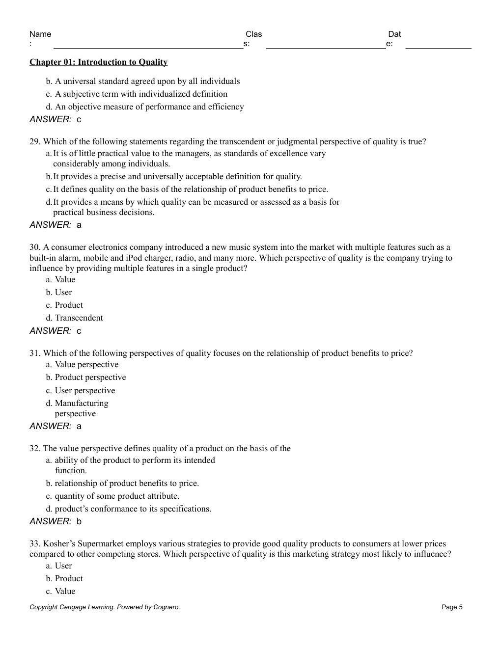 Preview page 7 of Test Bank for Managing for Quality and Performance Excellence 12th Edition By James Evans (All Chapters, 100% Original V
