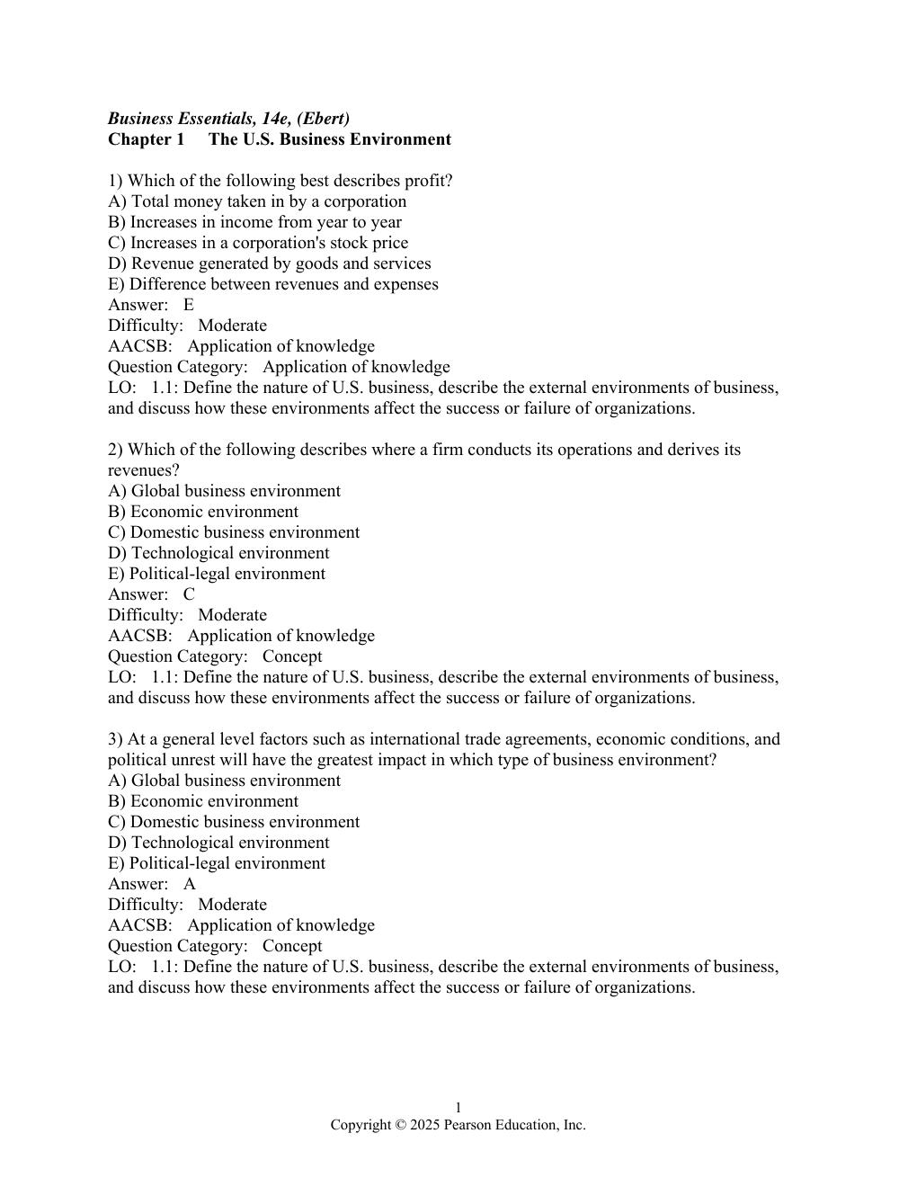 Preview page 2 of Test Bank for Business Essentials 14th Edition By Ronald Ebert, Ricky Griffi