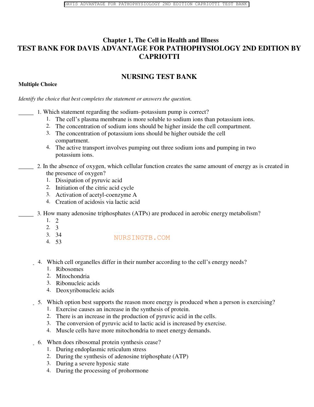 Preview page 2 of DAVIS_ADVANTAGE_FOR_PATHOPHYSIOLOGY_2ND_EDITION_CAPRIOTTI_TEST_BANK