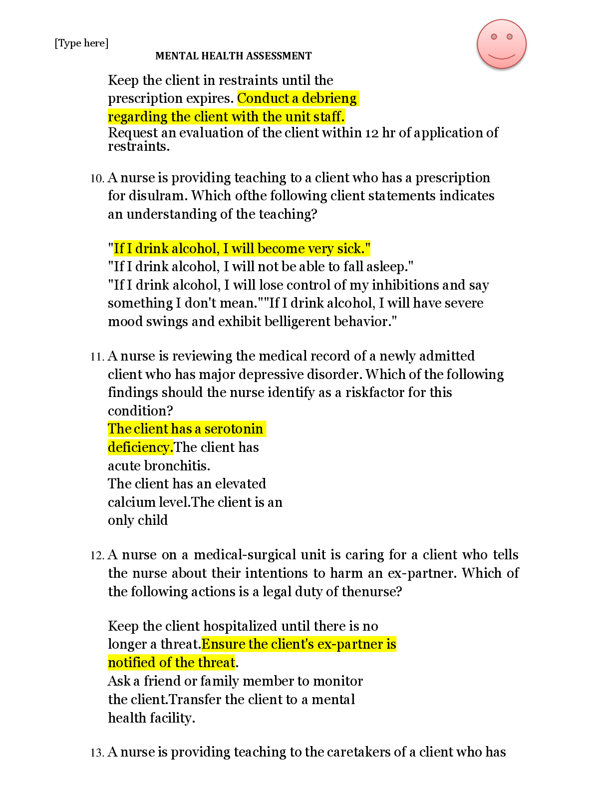 Preview page 2 of MENTAL HEALTH CAPSTONE QUIZ ASSESMENT  Full Questions and Answers