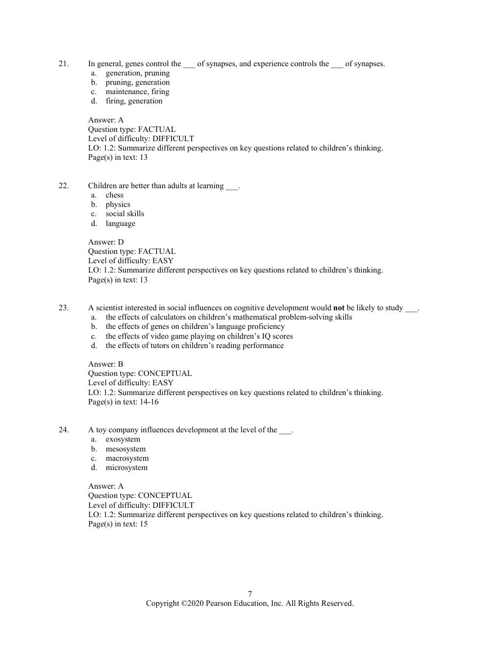 Preview page 10 of Test Bank for The Children's Thinking 5th Edition By Robert Siegler