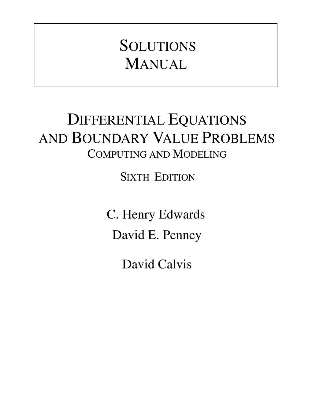 Preview page 2 of Solutions Manual For Differential Equations and Boundary Value Problems Computing and Modeling