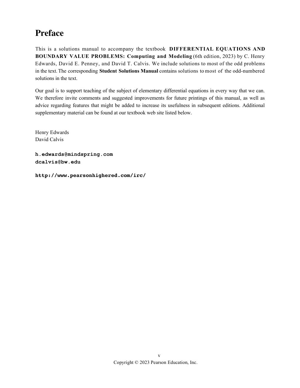 Preview page 5 of Solutions Manual For Differential Equations and Boundary Value Problems Computing and Modeling