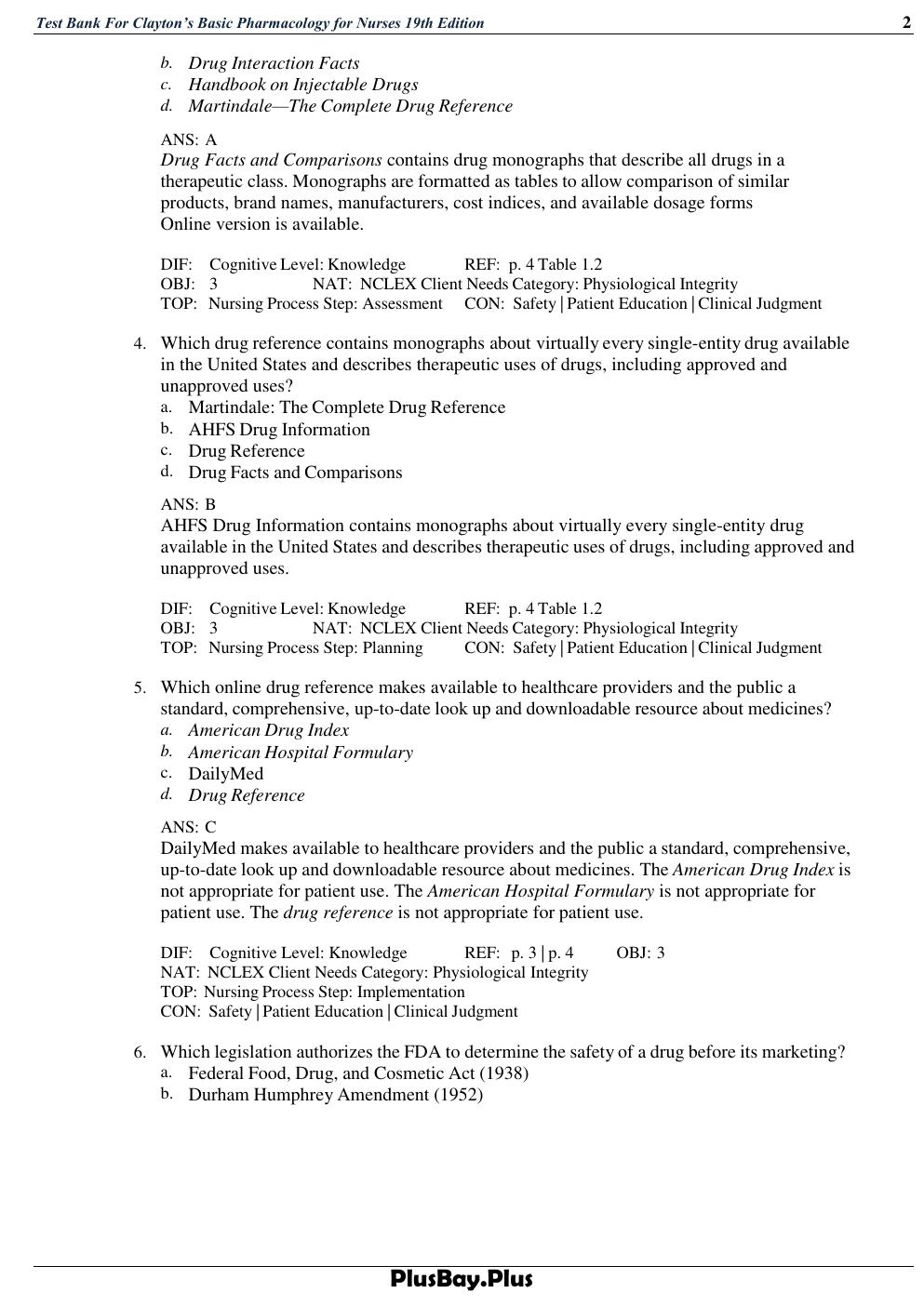Preview page 2 of Test Bank For Clayton’s Basic Pharmacology for Nurses, 19th Edition By Willihnganz |All Chapters |Latest A+