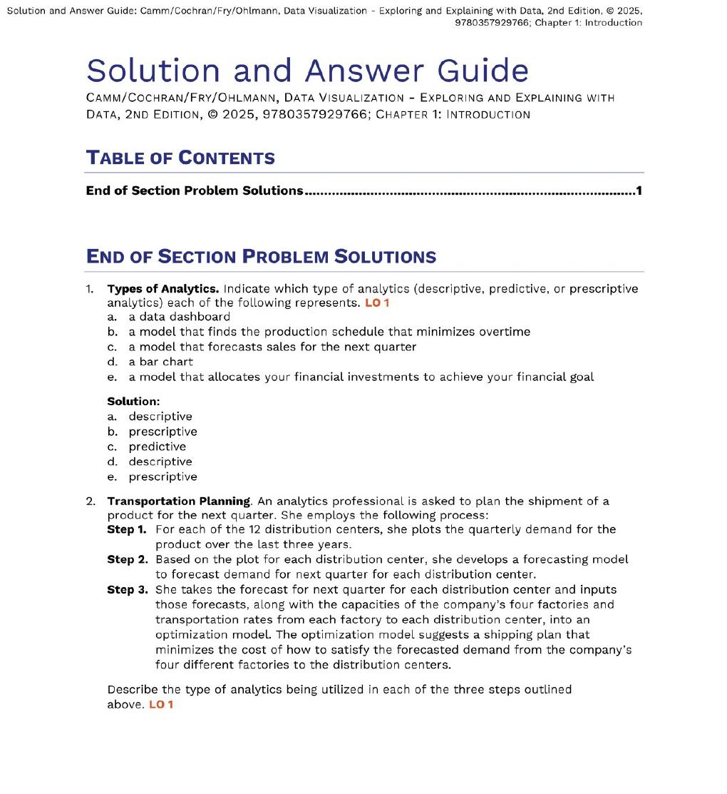 Preview page 3 of Solutions Manual For Data Visualization Exploring and Explaining with Data 2nd Edition By Jeffrey Camm, James Cochran, M