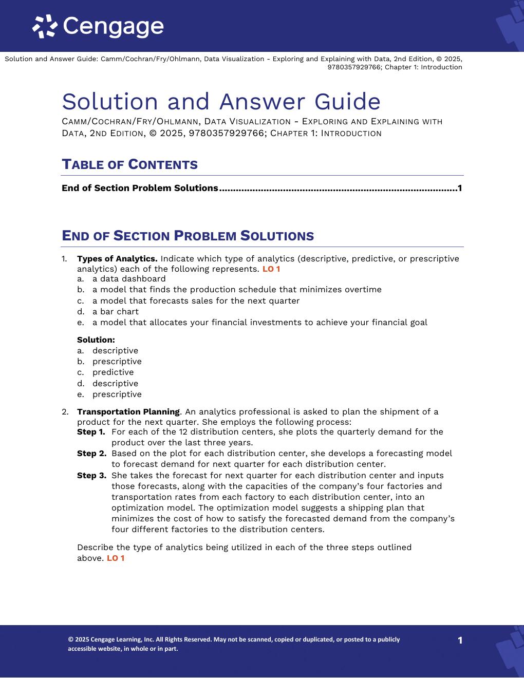 Preview page 3 of Solutions Manual For Data Visualization Exploring and Explaining with Data 2nd Edition By Jeffrey Camm, James Cochran, M