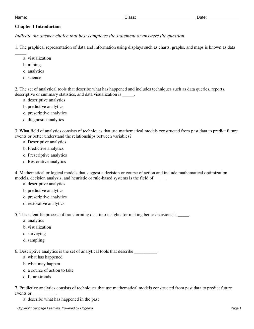 Preview page 3 of Test bank For Data Visualization Exploring and Explaining with Data 2nd Edition By Jeffrey Camm, James Cochran, Michael