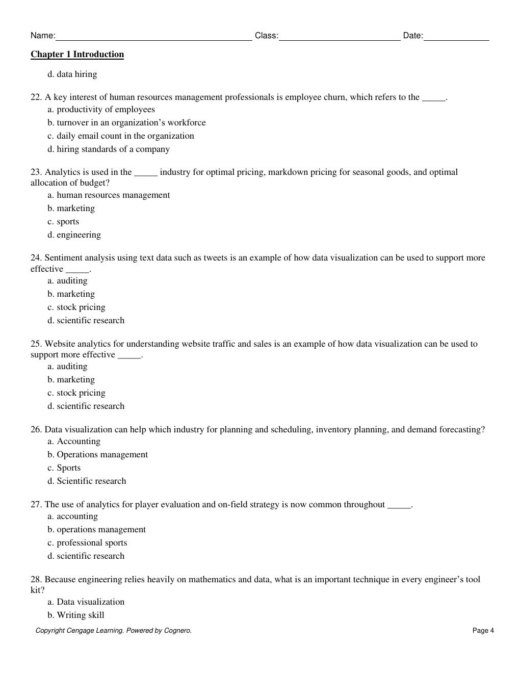 Preview page 6 of Test bank For Data Visualization Exploring and Explaining with Data 2nd Edition By Jeffrey Camm, James Cochran, Michael