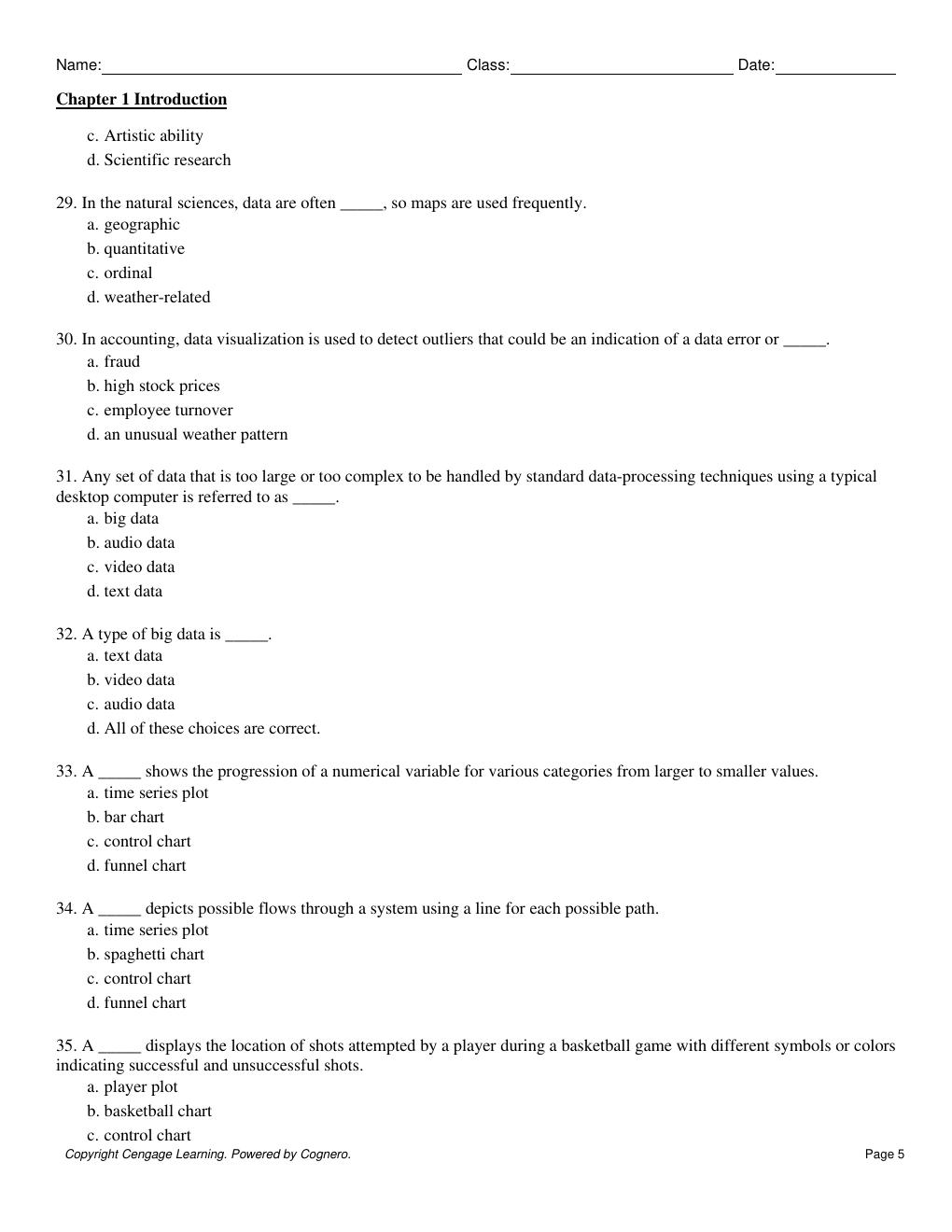 Preview page 7 of Test bank For Data Visualization Exploring and Explaining with Data 2nd Edition By Jeffrey Camm, James Cochran, Michael
