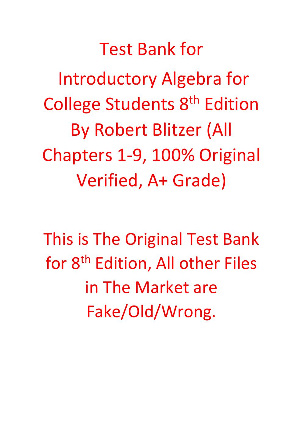 Preview page 2 of Test Bank For Introductory Algebra for College Students 8th Edition By Robert Blitzer