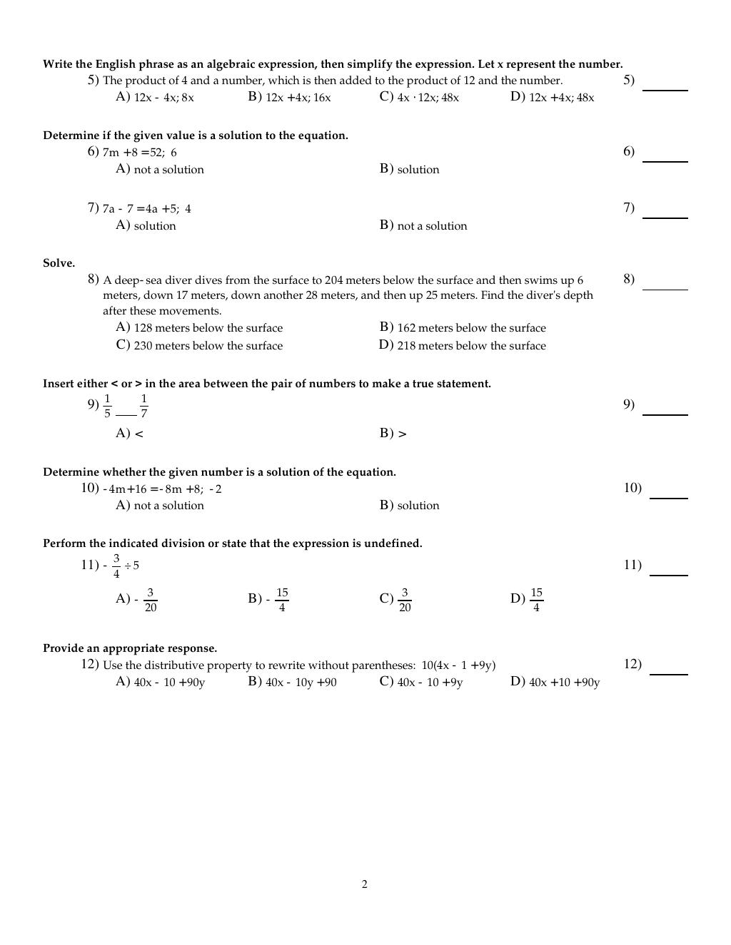 Preview page 4 of Test Bank For Introductory Algebra for College Students 8th Edition By Robert Blitzer
