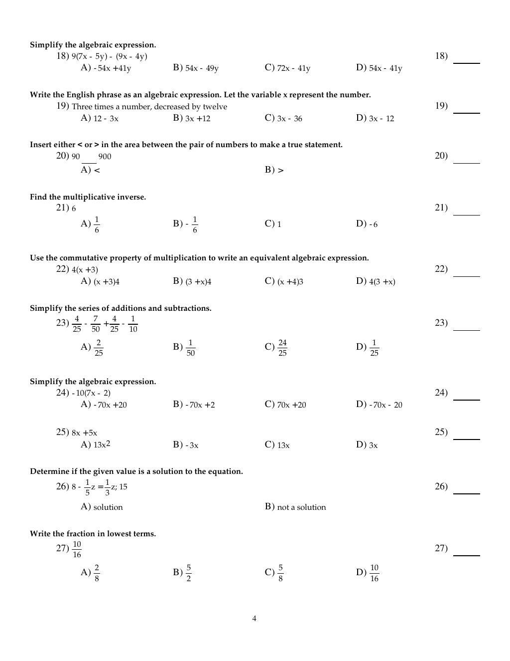 Preview page 6 of Test Bank For Introductory Algebra for College Students 8th Edition By Robert Blitzer