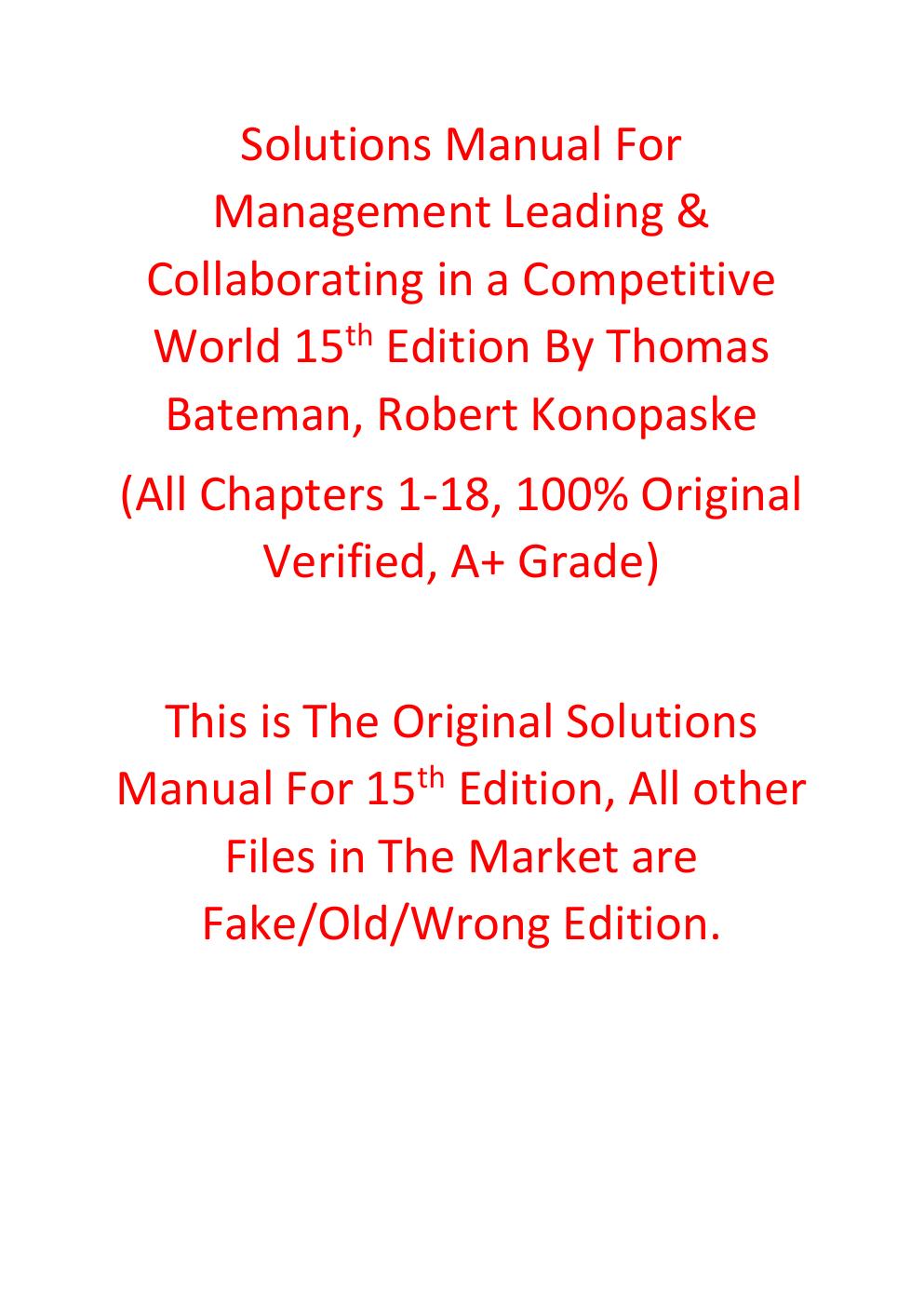 Preview page 2 of Instructor Manual For Management Leading & Collaborating in a Competitive World 15th Edition By Thomas Bateman, Robert K