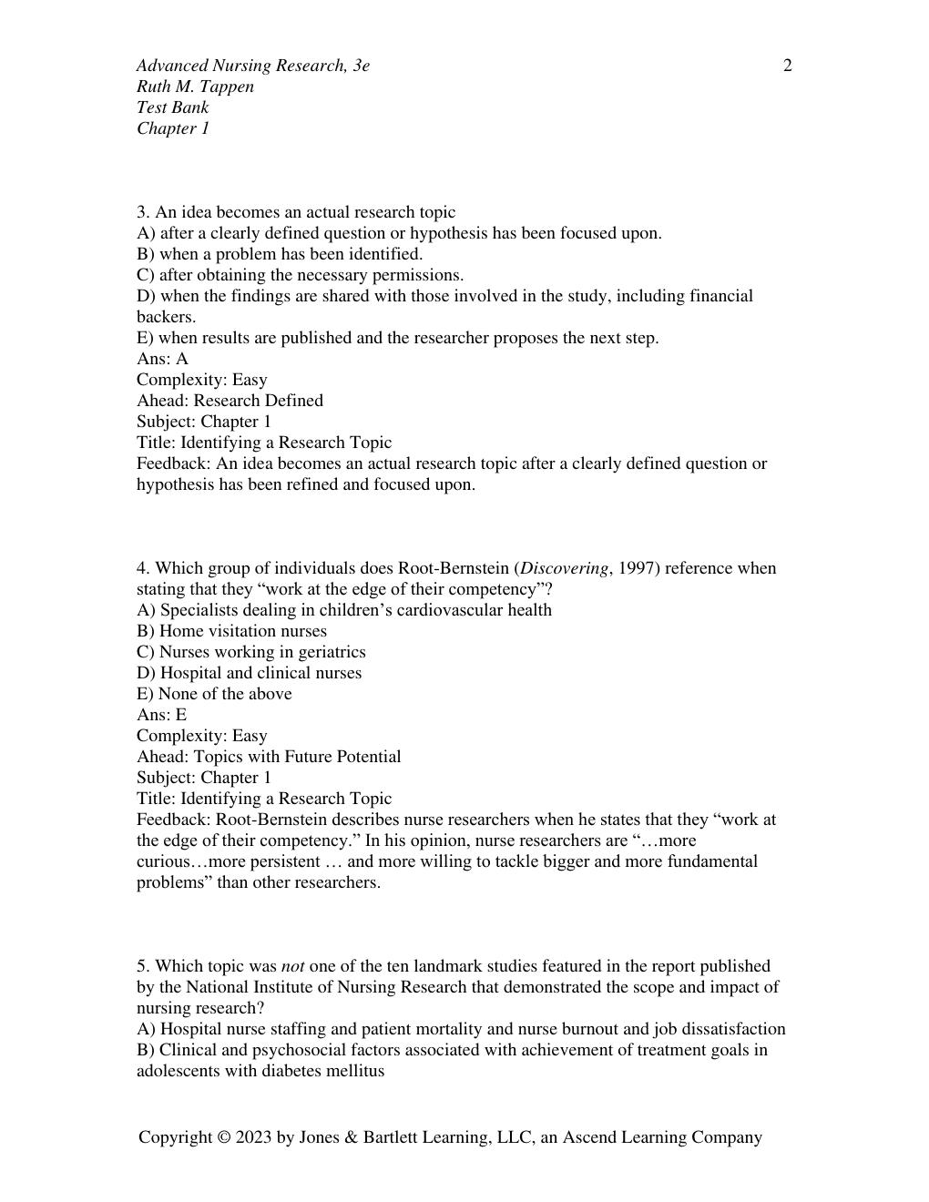 Preview page 3 of TEST BANK for Advanced Nursing Research: From Theory to Practice, 3rd Edition Ruth M. Tappen