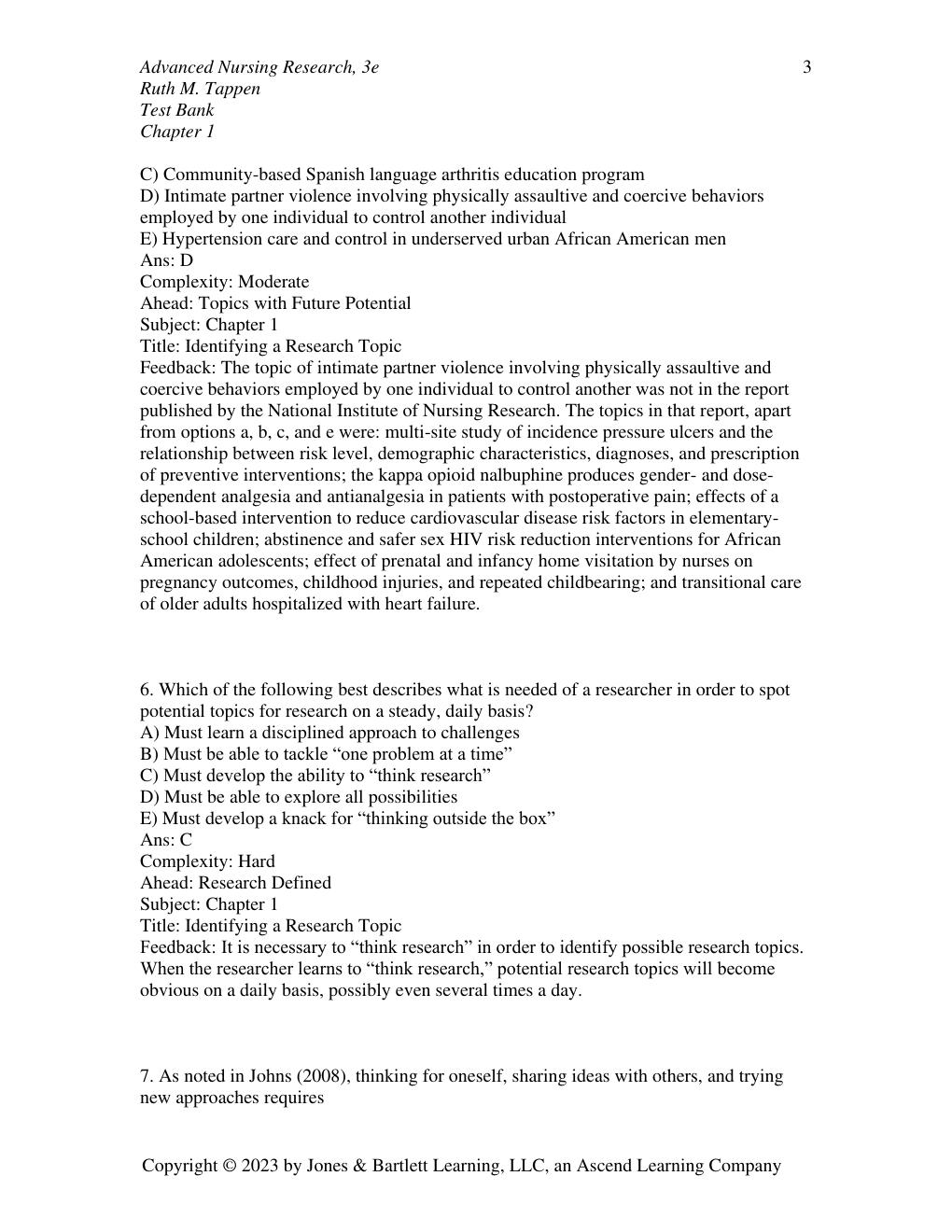 Preview page 4 of TEST BANK for Advanced Nursing Research: From Theory to Practice, 3rd Edition Ruth M. Tappen