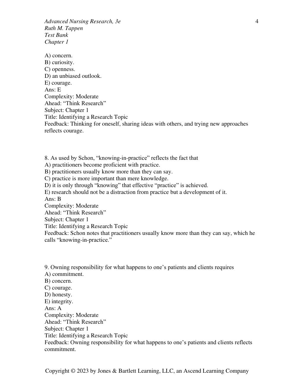 Preview page 5 of TEST BANK for Advanced Nursing Research: From Theory to Practice, 3rd Edition Ruth M. Tappen