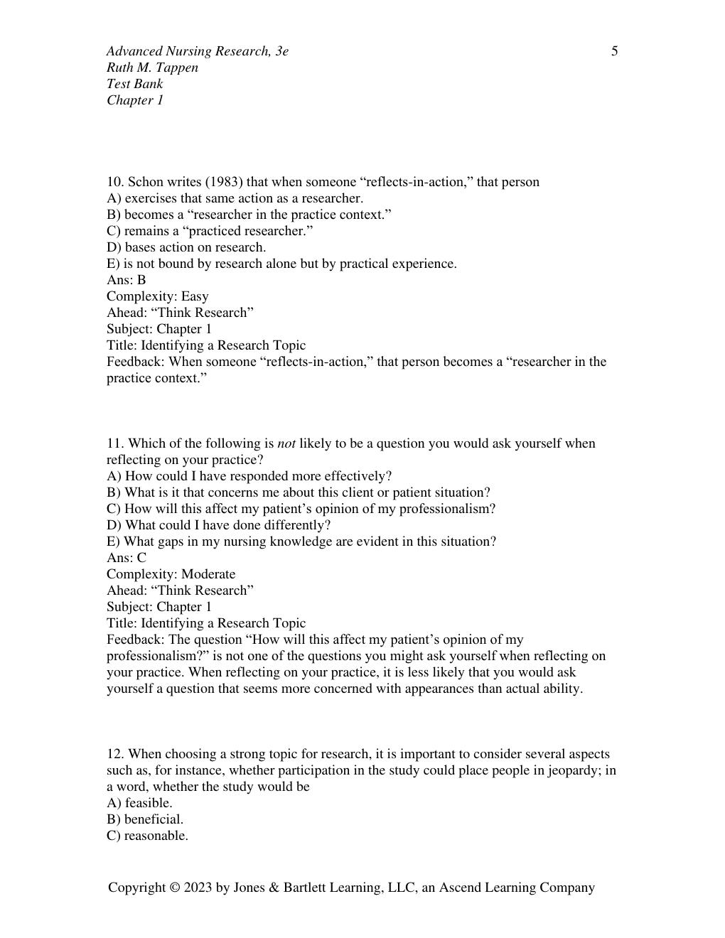Preview page 6 of TEST BANK for Advanced Nursing Research: From Theory to Practice, 3rd Edition Ruth M. Tappen