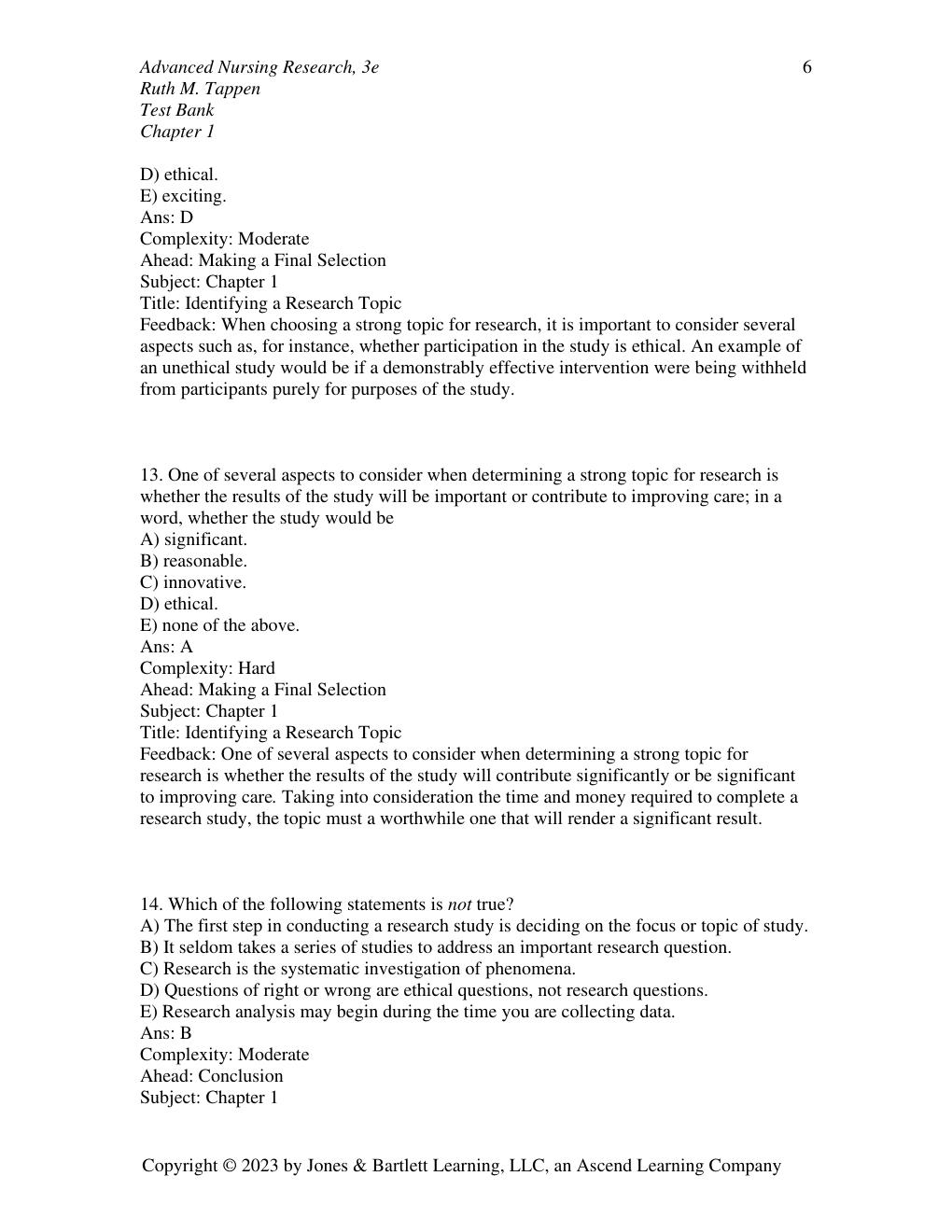 Preview page 7 of TEST BANK for Advanced Nursing Research: From Theory to Practice, 3rd Edition Ruth M. Tappen