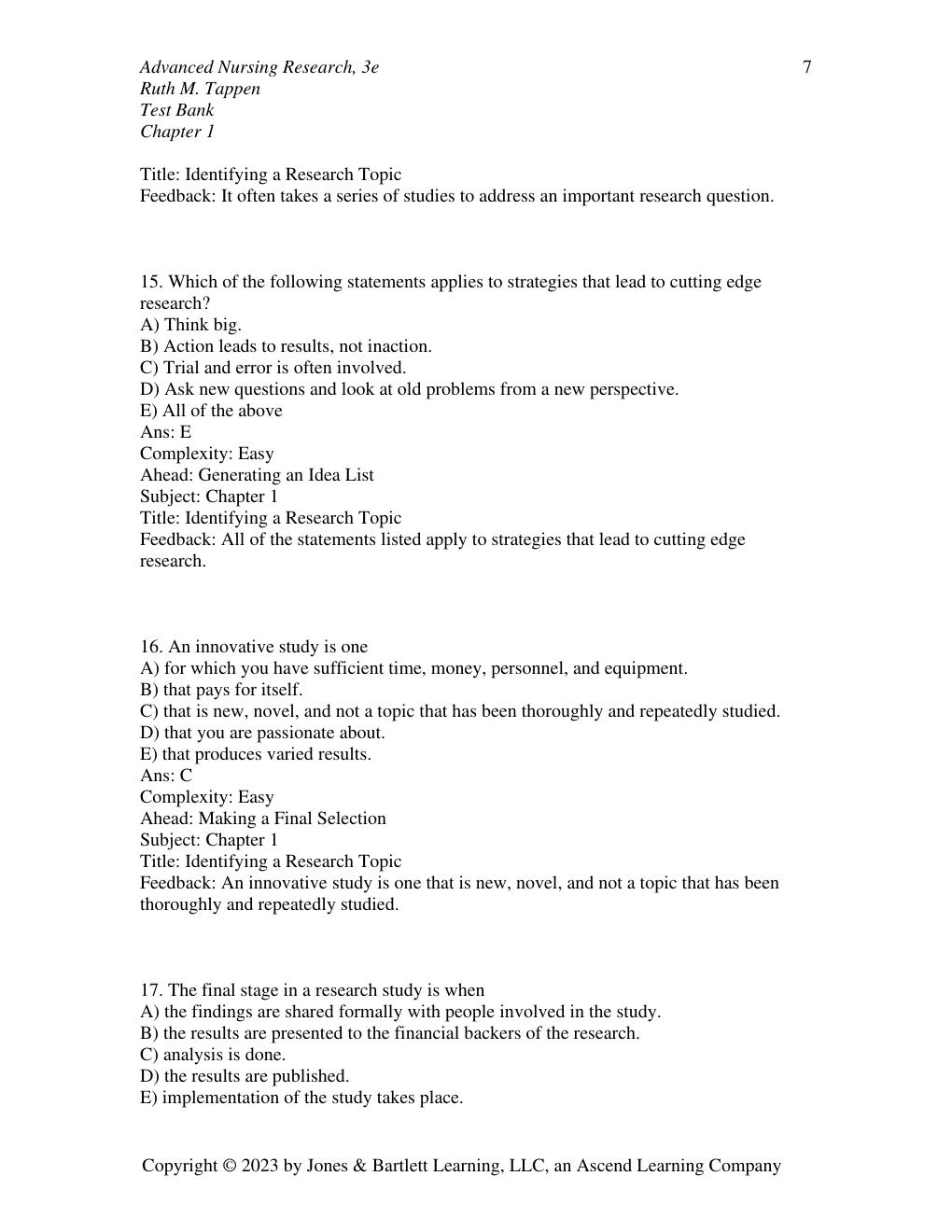 Preview page 8 of TEST BANK for Advanced Nursing Research: From Theory to Practice, 3rd Edition Ruth M. Tappen