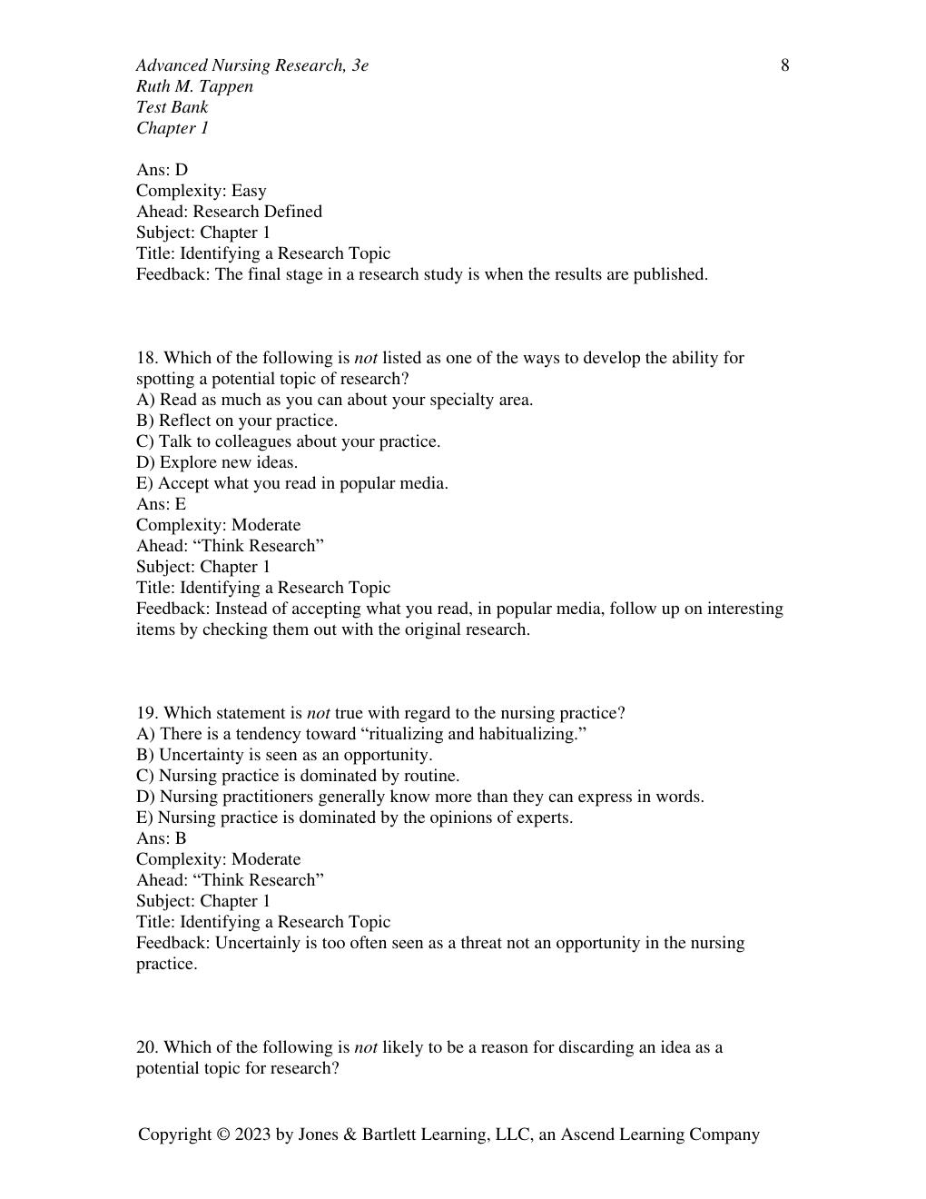 Preview page 9 of TEST BANK for Advanced Nursing Research: From Theory to Practice, 3rd Edition Ruth M. Tappen