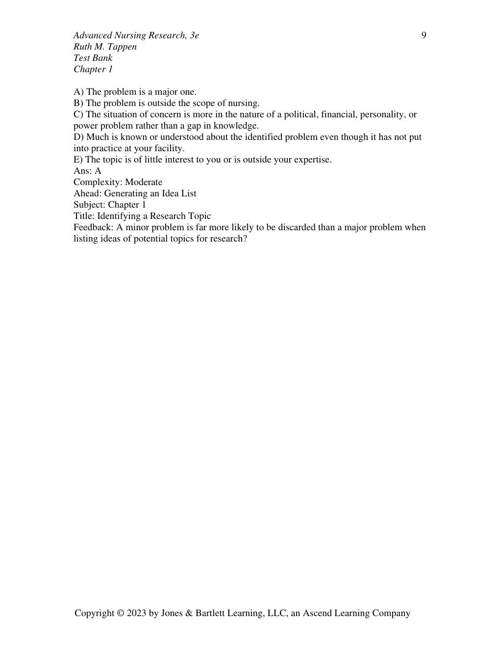 Preview page 10 of TEST BANK for Advanced Nursing Research: From Theory to Practice, 3rd Edition Ruth M. Tappen