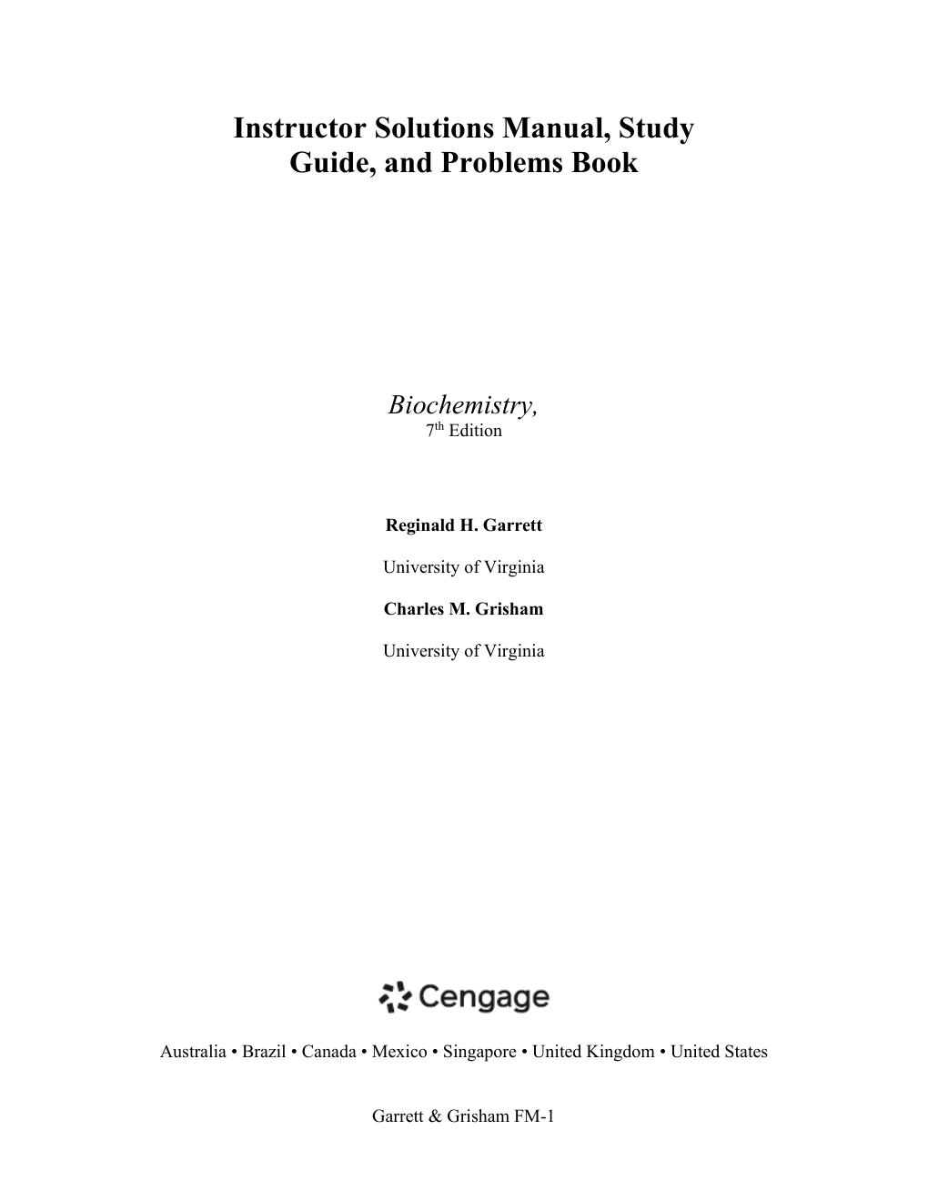 Preview page 3 of Instructor’s Manual for Biochemistry, 7th Edition by Reginald H. Garrett and Charles M