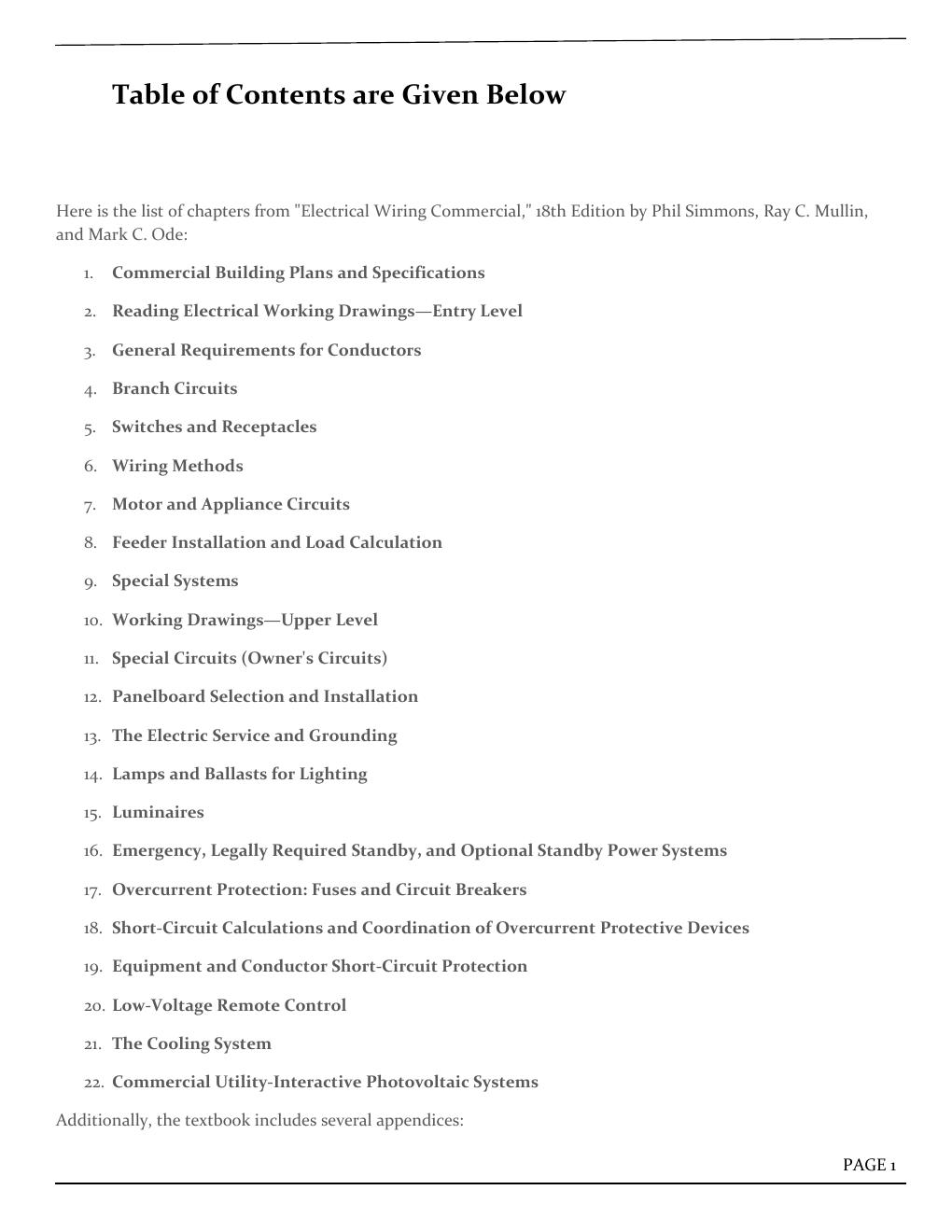 Preview page 2 of Test Bank for Electrical Wiring Commercial, 18th Edition by Phil Simmons, Ray Mullin, Mark Ode