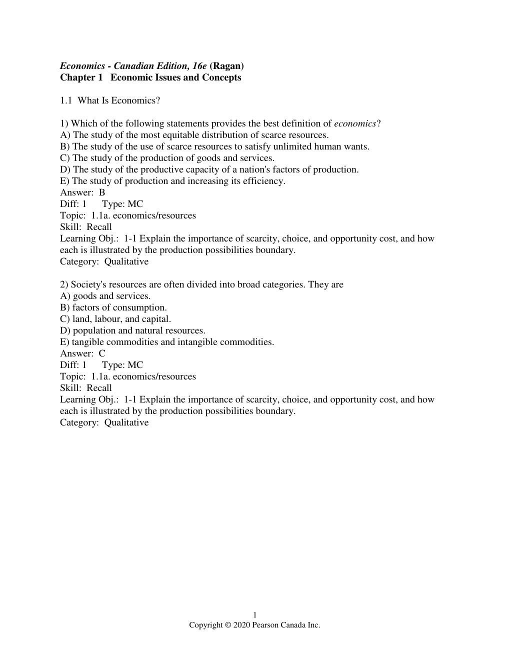 Preview page 2 of TEST  BANK for Macroeconomics 16th Canadian Edition by Christopher T.S. Ragan
