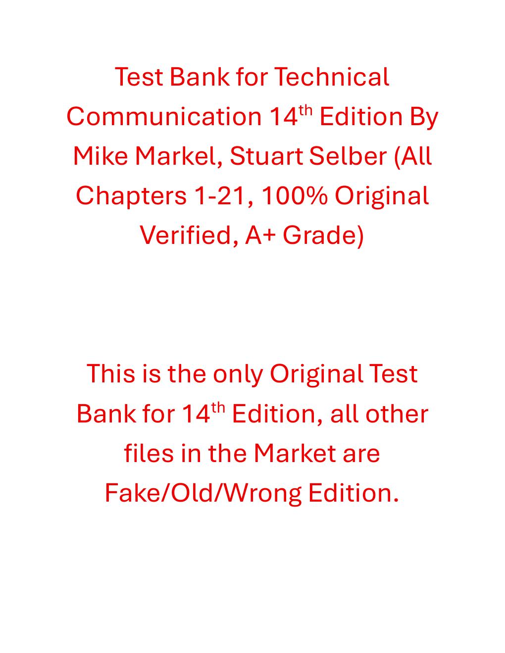 Preview page 2 of Test Bank for Technical Communication 14th Edition By Mike Markel, Stuart Selber