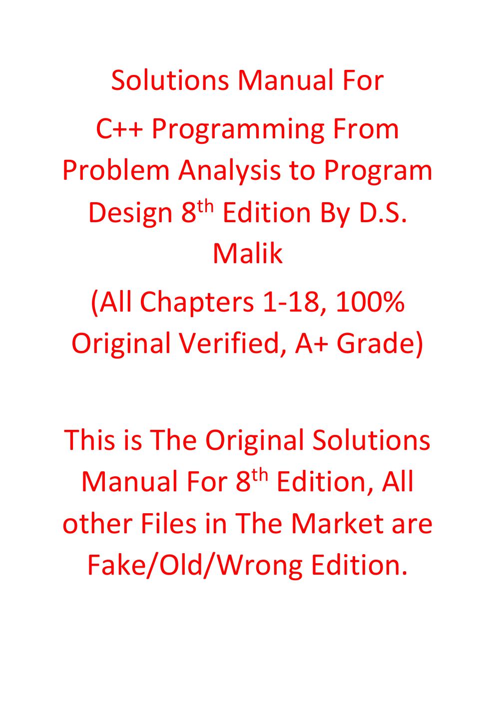 Preview page 2 of Solutions Manual For C++ Programming From Problem Analysis to Program Design 8th Edition By D.S. Malik