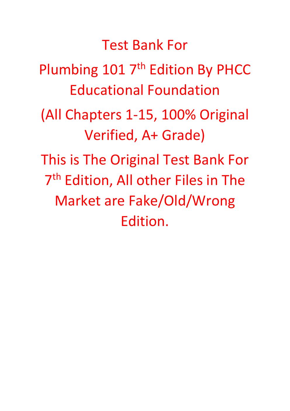 Preview page 2 of Test Bank For Plumbing 101 7th Edition By PHCC Educational Foundation