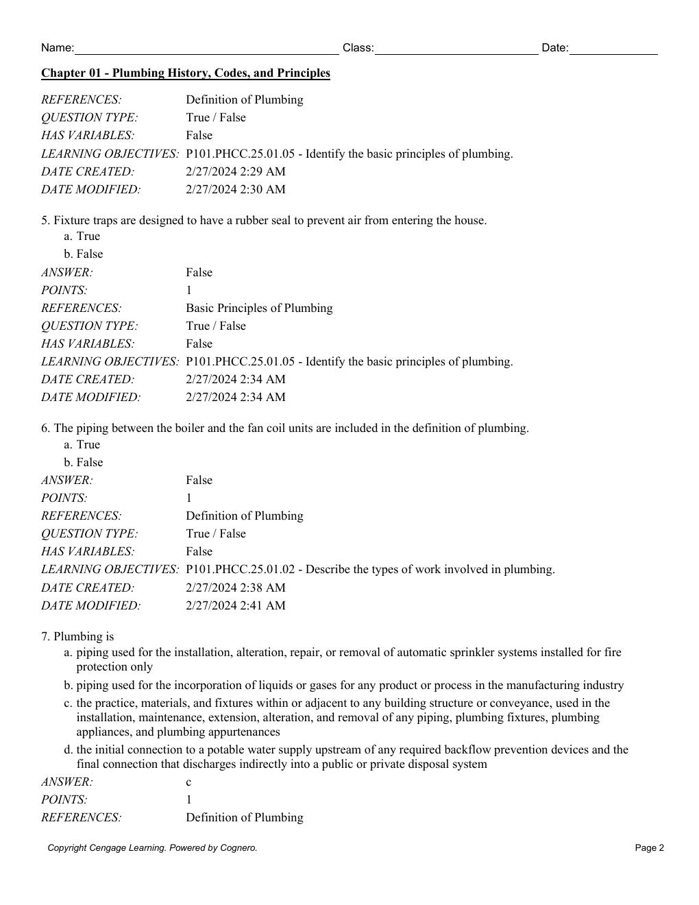 Preview page 4 of Test Bank For Plumbing 101 7th Edition By PHCC Educational Foundation